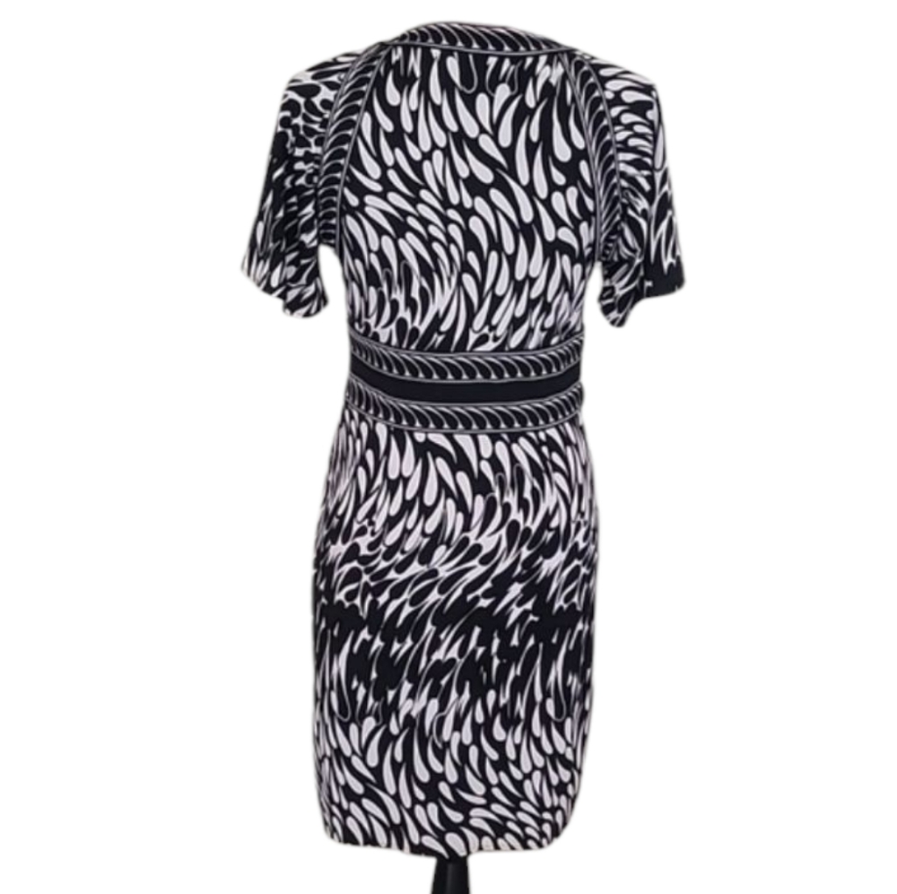 BCBGMaxAzria Black and White Short Sleeve Faux Wrap Dress - Picture 2 of 8
